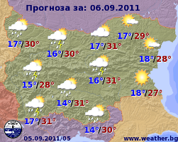 Прогноз погоды в Болгарии на 6 сентября