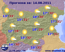 Прогноз погоды в Болгарии на 14 августа