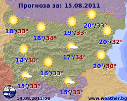 Прогноз погоды в Болгарии на 15 августа