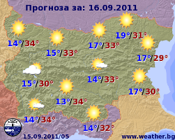 Прогноз погоды в Болгарии на 16 сентября