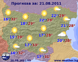 Прогноз погоды в Болгарии на 21 августа