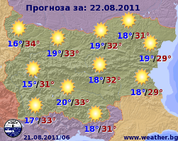 Прогноз погоды в Болгарии на 22 августа