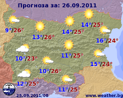 Прогноз погоды в Болгарии на 26 сентября